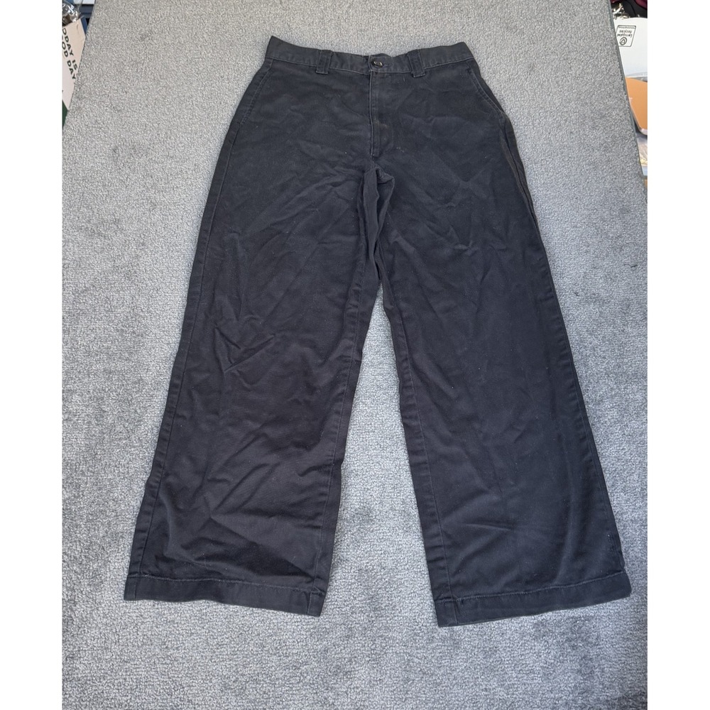 Dockers Flat Front Khakis Black Wide Leg Cotton Pants W28 L28 Size 16